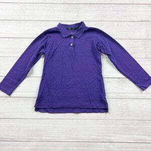 Lands’ End Kids Purple Long Sleeve Polo Shirt Cotton Collared Top S 7-8